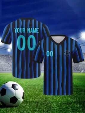 Men’s/Unisex Soccer Fan Tee - Blue Black Stripes - Short Sleeve